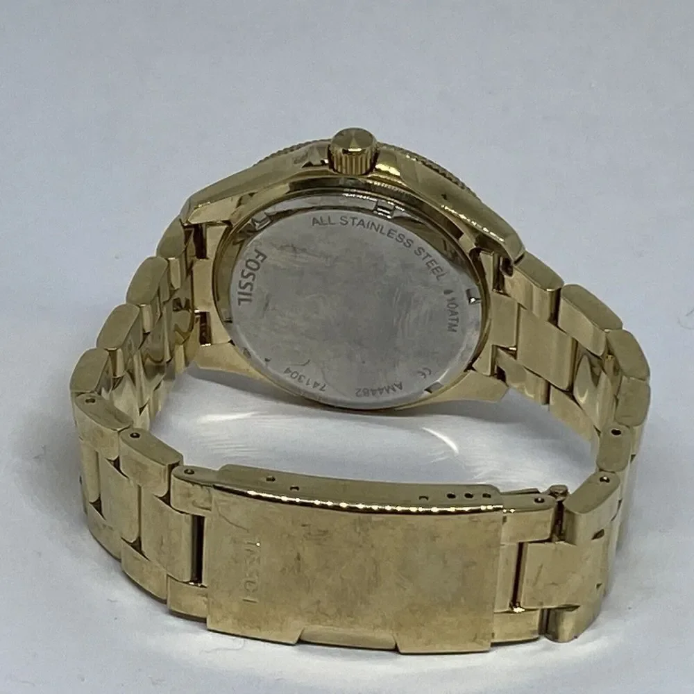 Fossil AM4482 Women Stainless Steel Gold Analog Dial Quartz Genuine Watch QB518